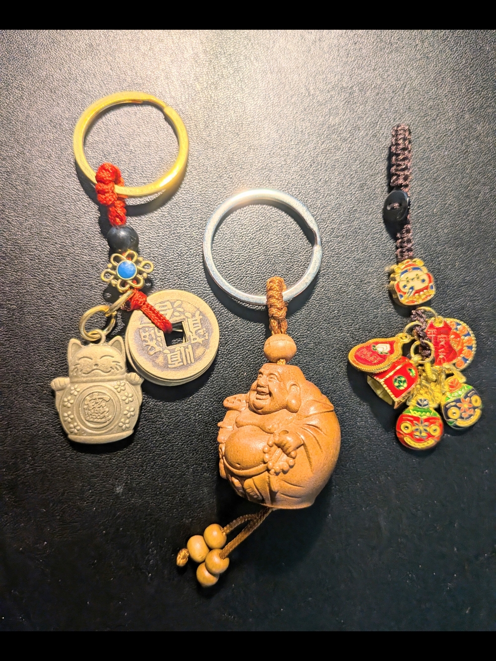 Wooden Laughing Buddha Keychain - Oriental Symbols Purse Charm